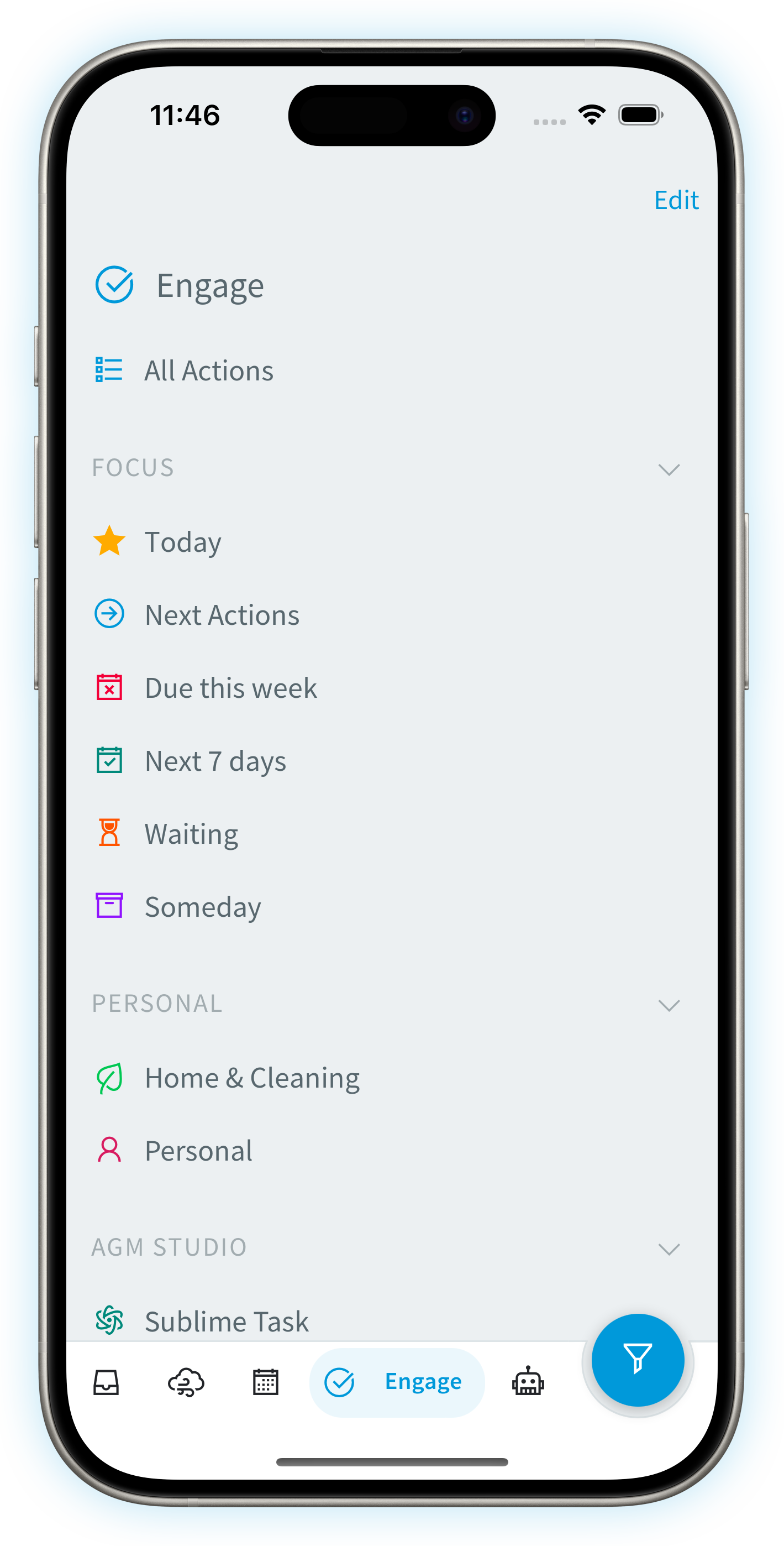 SublimeTask task lists shown on an iPhone